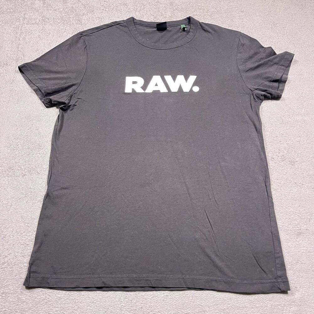 G-Star RAW T-Shirt Men Large Black Spell Out Logo Organic Cotton Streetwear